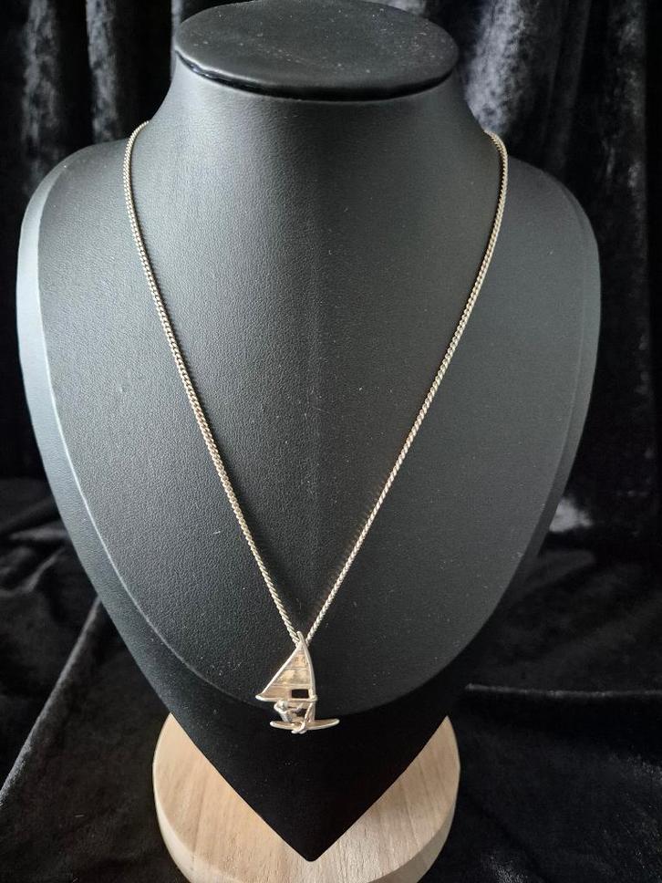 Zilveren ketting met hanger Surfer 263, Sieraden, Tassen en Uiterlijk, Kettingen, Zo goed als nieuw, Zilver, Zilver, Met hanger