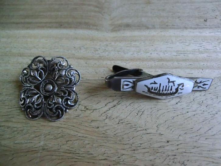 Zilveren Siam Sterling dasklem en fraaie antieke dasklem, Sieraden, Tassen en Uiterlijk, Antieke sieraden, Overige typen, Zilver