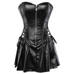 Zwarte kunstleren korset jurk leren sexy bustier S-6XL, Verzenden, Nieuw, Maat 38/40 (M), Zwart