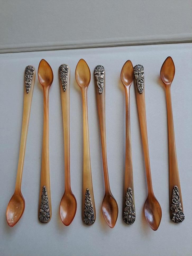 Antieke Lepeltjes met Zilveren Details (8 stuks), Antiek en Kunst, Antiek | Bestek, Ophalen of Verzenden