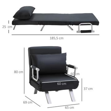 HOMCOM 3-in-1 slaapbank, logeerbed, fauteuil Zwart beschikbaar voor biedingen
