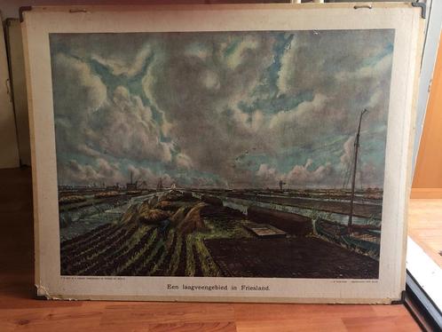 wandplaat "Een laagveengebied in Friesland", Antiek en Kunst, Antiek | Schoolplaten, Aardrijkskunde, Ophalen of Verzenden