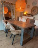 Stoere Loft Eettafel - Massief Hout & Staal - 160cm, Huis en Inrichting, Tafels | Eettafels, Ophalen, 50 tot 100 cm, Zo goed als nieuw