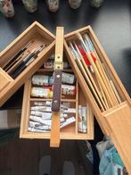 Houten schilderskoffer met verf en penselen, Hobby en Vrije tijd, Schilderen, Ophalen, Gebruikt, Overige typen