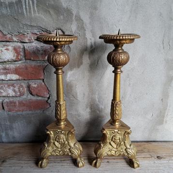 2x Koperen oude brocante kerkkandelaar kandelaar *Etage3* beschikbaar voor biedingen