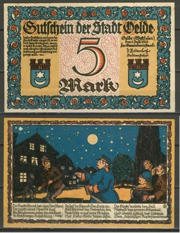 Oelde Westfalen 5 Mark 1921 Noodgeld Notgeld Biljet r-58 jdu beschikbaar voor biedingen