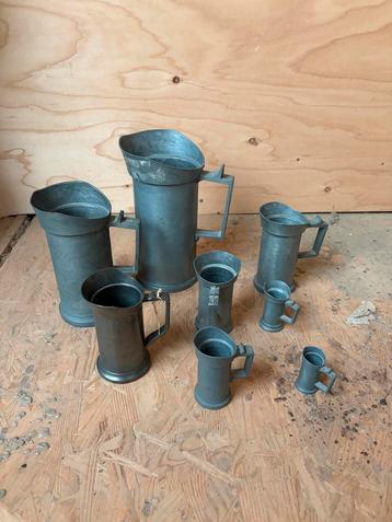 Antieke Tinnen Kannetjes - Set van 7 beschikbaar voor biedingen