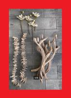 DECORATIE landelijk hout vergrijsd rieten mand zijden bloem, Ophalen of Verzenden, Nieuw, Rond, Hout