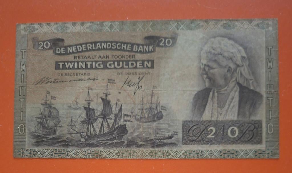 Bankbiljet 20 gulden 1941 OVERDRUKT, Emma, cat. PL51.b2/58-2, Verzenden, 25 gulden, Los biljet