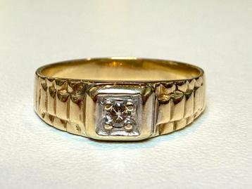 Gouden Rolex stijl ring met 1 natuurlijke diamant/ maat 18mm beschikbaar voor biedingen