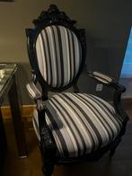 Antieke Stoel met gestreepte bekleding, Ophalen, Gebruikt, Zwart, Eén