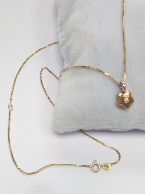 gouden KETTING 50 cm en HANGER met 1 Briljant 0.07 crt, Sieraden, Tassen en Uiterlijk, Kettingen, Nieuw, Goud, Geel, Met edelsteen