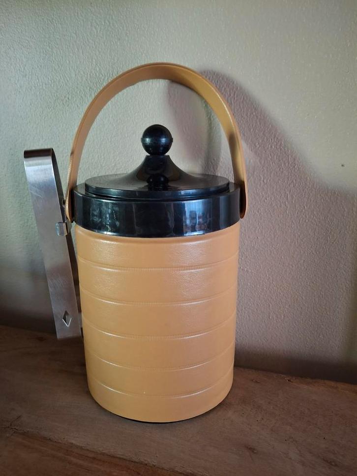 Retro IJsemmer Bruin Skai Leer + IJstang, Huis en Inrichting, Keuken | Keukenbenodigdheden, Gebruikt, Ophalen of Verzenden