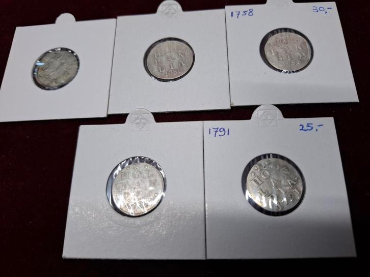 Collectie 5 Wapenstuivers Hollandia - 1758-1791 zilver, Postzegels en Munten, Munten | Nederland, Setje, Overige waardes, Vóór koninkrijk