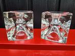Twee vintage glazen kubus kandelaar glas icecube, Overige materialen, Gebruikt, Ophalen of Verzenden, Kandelaar