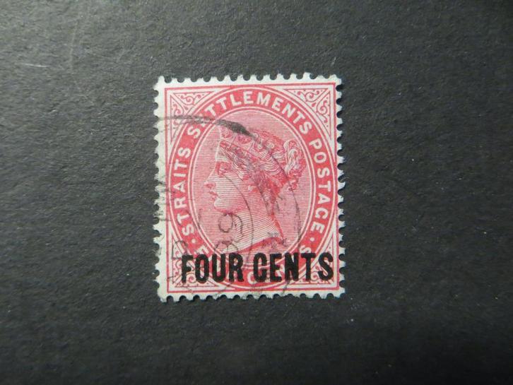 A03381: Straits Settlements QV 4 c CA, Postzegels en Munten, Postzegels | Azië, Ophalen of Verzenden