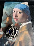 Antiek parfumflesje met blauw glas en zilveren details, Ophalen of Verzenden