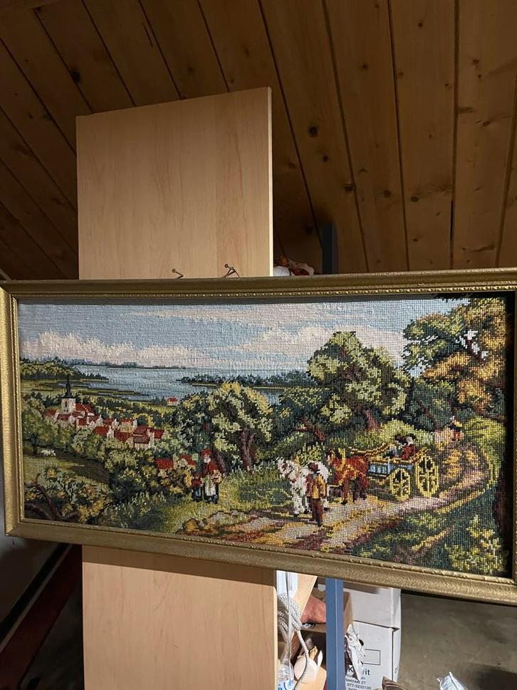 Vintage gobelin wandkleed – landelijk tafereel, Antiek en Kunst, Kunst | Schilderijen | Abstract, Ophalen of Verzenden