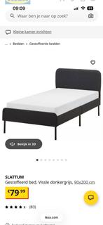 SLATTUM Gestoffeerd Bed - Donkergrijs 90x200, 90 cm, Eenpersoons, Nieuw, Ophalen of Verzenden