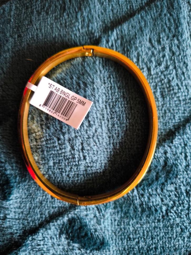 Lucardi Stalen goldplated bangle 5mm voor dames, Sieraden, Tassen en Uiterlijk, Armbanden, Nieuw, Staal, Goud, Ophalen of Verzenden