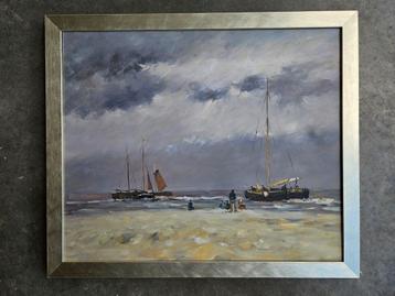 Schilderij olieverf op doek schepen op het strand zeilschip beschikbaar voor biedingen