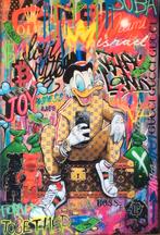 Donald Duck- Mixed Media- Katoenen canvasdoek-90x60cm, Nieuw, Schilderij, 75 cm of meer