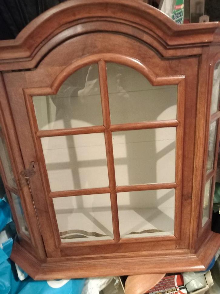 Antiek Wandkastje met Glas, Huis en Inrichting, Kasten | Vitrinekasten, Gebruikt, Minder dan 100 cm, 50 tot 100 cm, 25 tot 50 cm