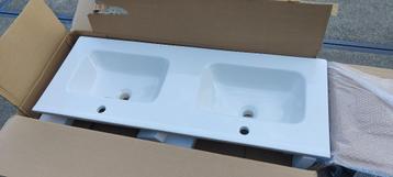 Nieuwe Gena Orbada keramische dubbele wastafel 120x46 cm wit beschikbaar voor biedingen