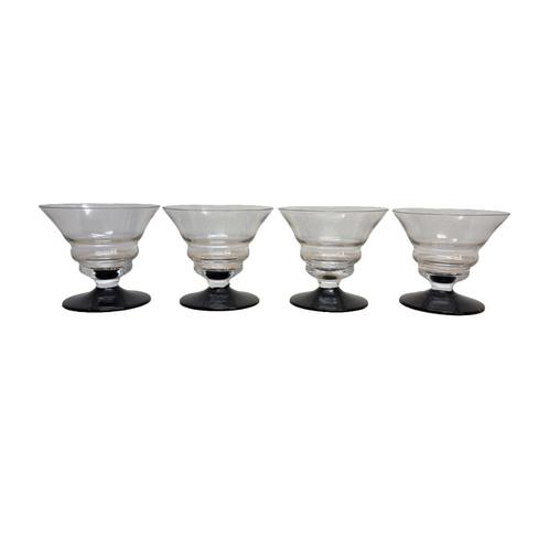 Set van 4 Art Deco borrelglazen op zwarte voet, jaren 30, Huis en Inrichting, Keuken | Servies, Zo goed als nieuw, Glas of Glazen