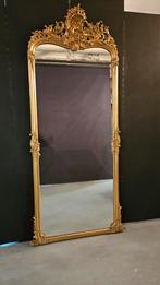 Antieke hoge bladgouden schouw/halspiegel..(2.36 mtr.hoog. ), Antiek en Kunst, Antiek | Spiegels, Ophalen of Verzenden, Rechthoekig