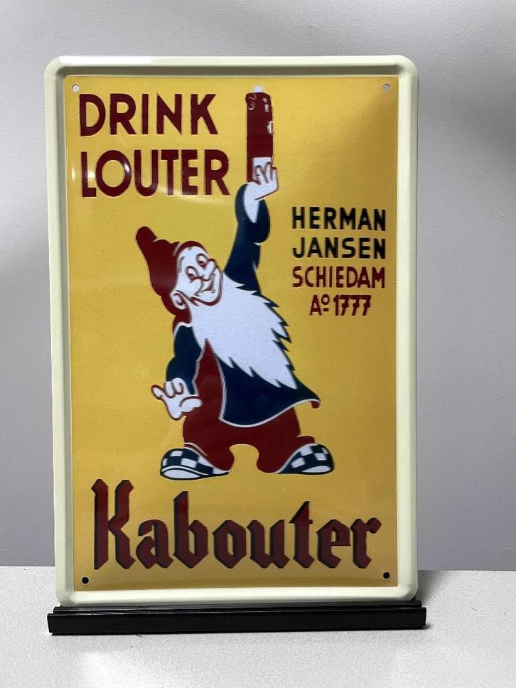 Drink louter Kabouter metalen reclamebord (Old Look), Verzamelen, Biermerken, Nieuw, Reclamebord, Plaat of Schild, Overige merken