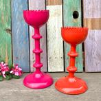 Vintage Ikea Harfin kandelaars fuchsia roze en oranje, Gebruikt, Overige kleuren, 25 tot 50 cm, Ophalen of Verzenden