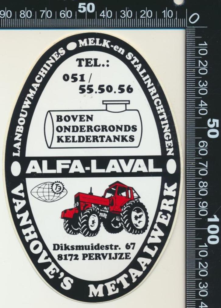 Sticker: Vanhoves Metaalwerk - Alfa Laval - Pervijze, Verzamelen, Stickers, Zo goed als nieuw, Bedrijf of Vereniging, Ophalen of Verzenden
