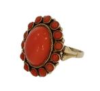 Bloedkoraal fraaie 14k gouden dames vintage ring rozet retro, Sieraden, Tassen en Uiterlijk, Antieke sieraden, Ophalen of Verzenden