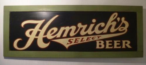 Groot vintage houten bier bord / Hemrich's Beer / Amerika, Verzamelen, Merken en Reclamevoorwerpen, Zo goed als nieuw, Reclamebord