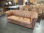 Originele Engelse Leren Chesterfield bank 3 persoons Cognac, Huis en Inrichting, Ophalen, Gebruikt, Vintage, Driepersoons