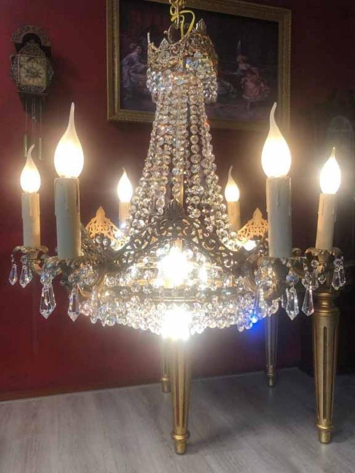 Kristallen kroonluchter antiek hanglamp barok 6 kandelaars, Huis en Inrichting, Lampen | Kroonluchters, Ophalen of Verzenden