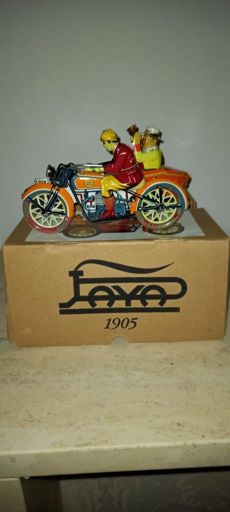 Vintage Blikken Motor met Zijspan & Sleutel - 17cm, Antiek en Kunst, Antiek | Speelgoed, Ophalen of Verzenden