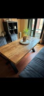 mango houten tafel met stalen zwarte x-poten, Huis en Inrichting, Complete inboedels, Ophalen of Verzenden