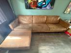 Cognac leren bank met hocker!, Ophalen, Gebruikt