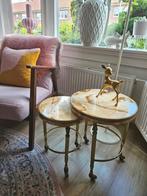 Hollywood regency messing onyx bijzettafels salontafel, Overige materialen, Tweedehands, Vintage Hollywood Regency, Rond