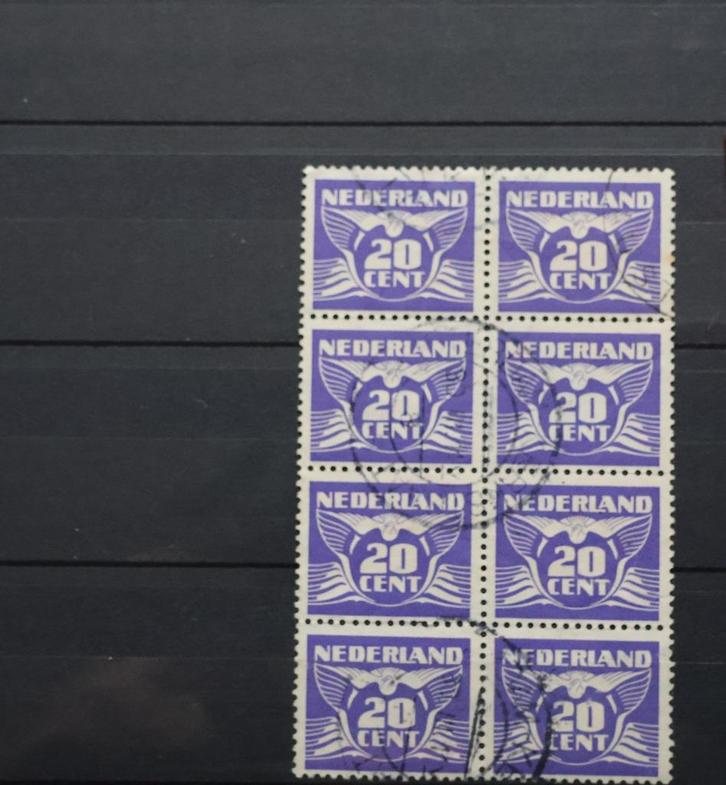 Nederland NVPH 386 Gestempeld blok met 8 zegels, Postzegels en Munten, Postzegels | Nederland, Gestempeld, Na 1940, Ophalen of Verzenden