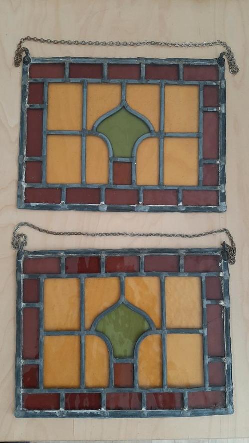 Glas in lood raampjes - set van 2, Antiek en Kunst, Antiek | Glas en Kristal, Ophalen of Verzenden