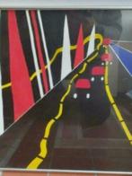 Schilderij modern werk weg met auto's Sylvia, Antiek en Kunst, Ophalen