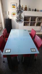 Design eettafel met 4 stoelen, 50 tot 100 cm, Glas, 150 tot 200 cm, Modern