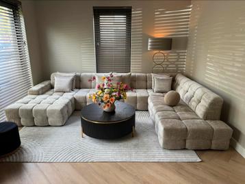 Luxe Velvet Teddy U-Bank Yently 200x370x250cm Beige Sand NEW beschikbaar voor biedingen