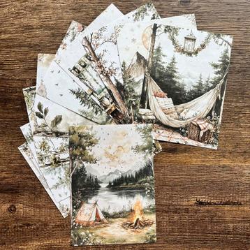 10 velletjes papier, 10x14 cm, kamperen in de bergen beschikbaar voor biedingen