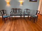 Antieke Mahonie Sheraton Salon Garnituur, ca. 1900, Ophalen, Gebruikt, Twee, Blauw