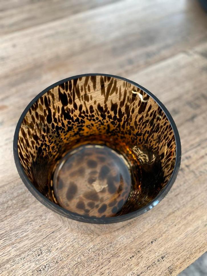 Glazen vaas/waxinelichthouder tijgerprint, Antiek en Kunst, Antiek | Woonaccessoires, Ophalen of Verzenden