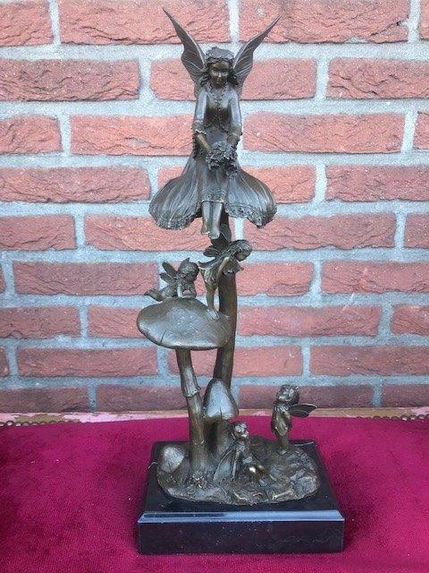 DE ELFENPADDESTOEL, brons en marmer, Antiek en Kunst, Antiek | Koper en Brons, Brons, Ophalen of Verzenden